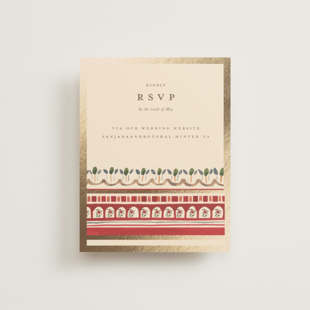 "Indian Elephant" - Foil-Pressed RSVP Online Enclosure Cards in Honey by Teju Reval - Front