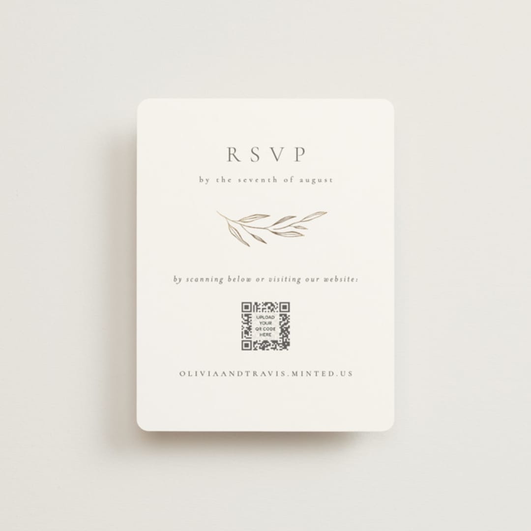 "Leaves" - Foil-Pressed RSVP Online Enclosure Cards in Moss by Kelly Schmidt - Front