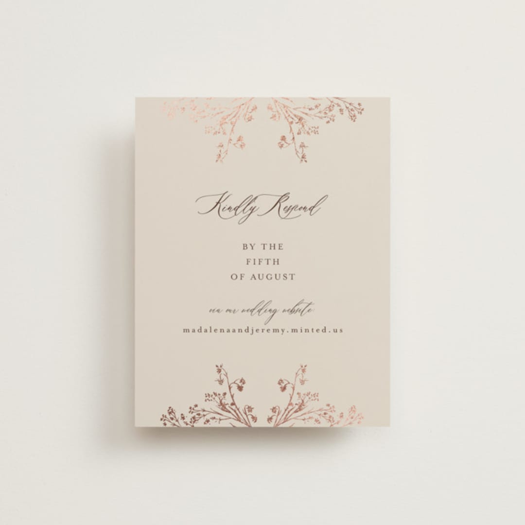 "Shining Florals" - Foil-Pressed RSVP Online Enclosure Cards in Almond by frau brandt - Front