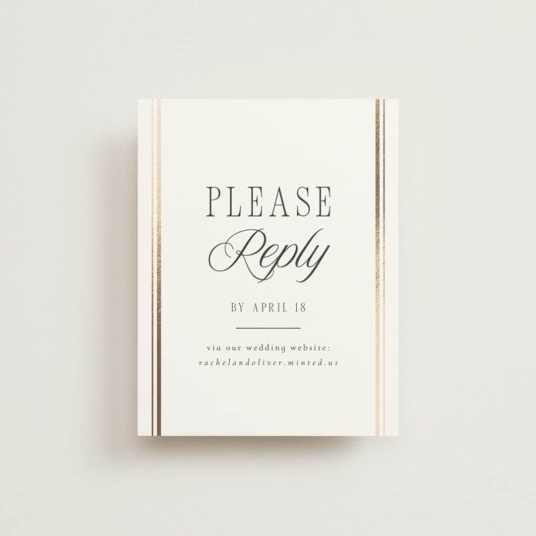 "Side Stripe" - Foil-Pressed RSVP Online Enclosure Cards in Pearl by Nicole Walsh - Front