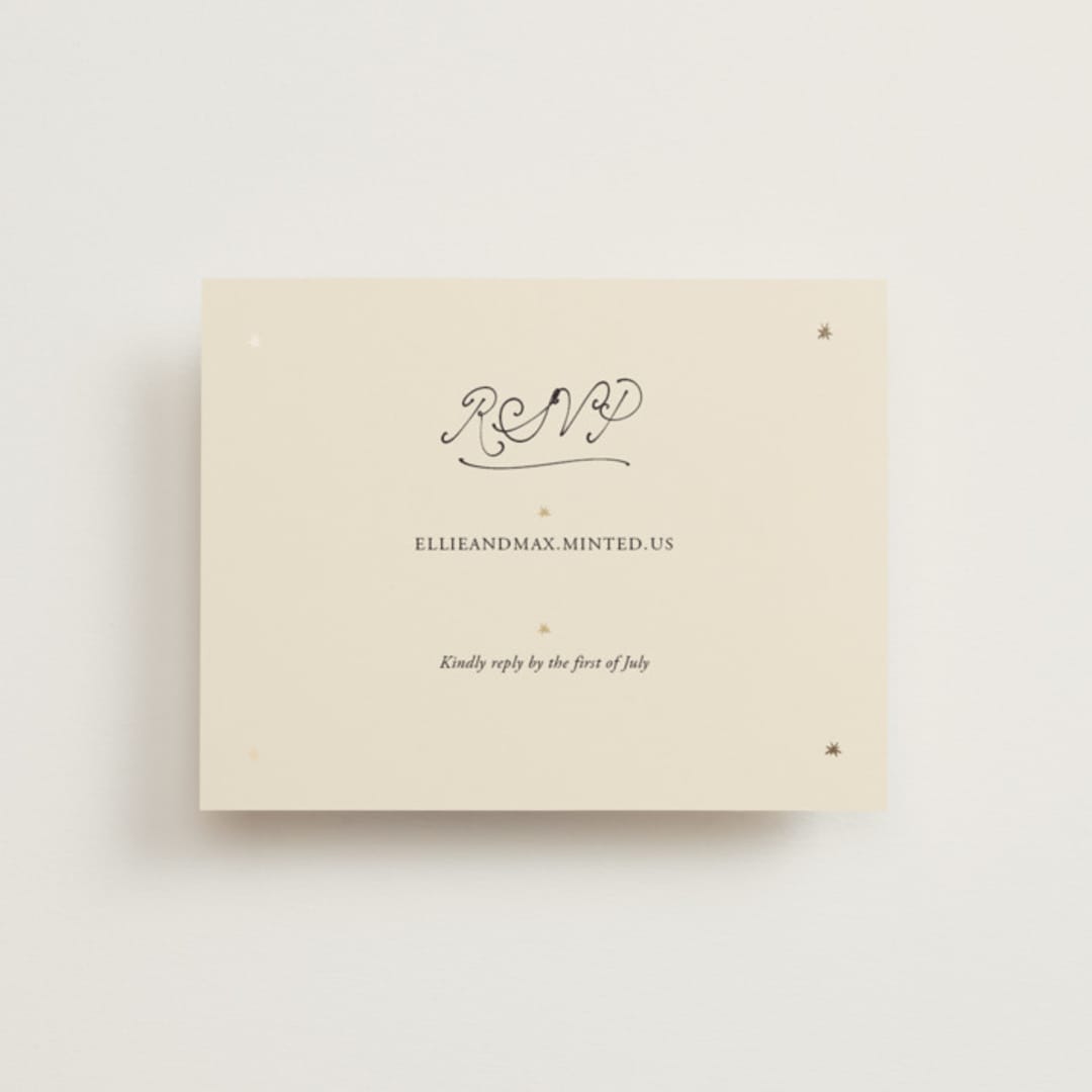 "Written in the Stars" - Foil-Pressed RSVP Online Enclosure Cards in Noir by Ani Somi - Front