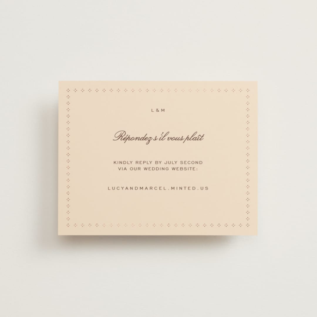 "Sweet Fancy" - Foil-Pressed RSVP Online Enclosure Cards in Coco by Ani Somi - Front