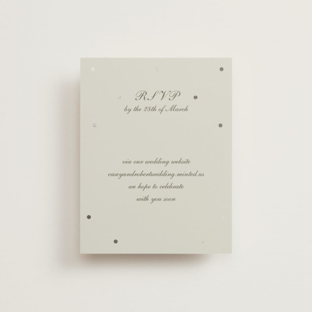 "Pearls" - Foil-Pressed RSVP Online Enclosure Cards in Fog by Baumbirdy - Front