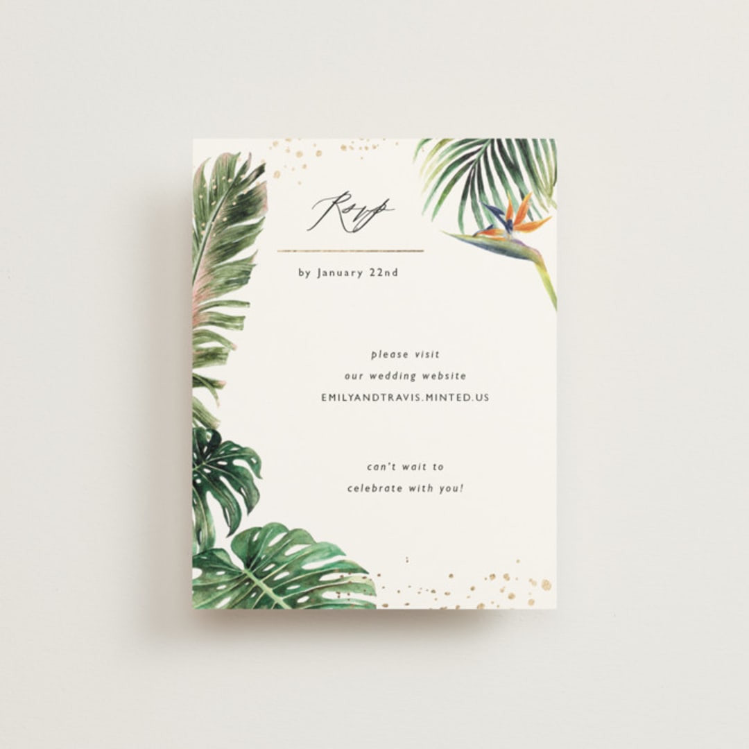 "Our Paradise" - Foil-Pressed RSVP Online Enclosure Cards in Tropical by Elly - Front