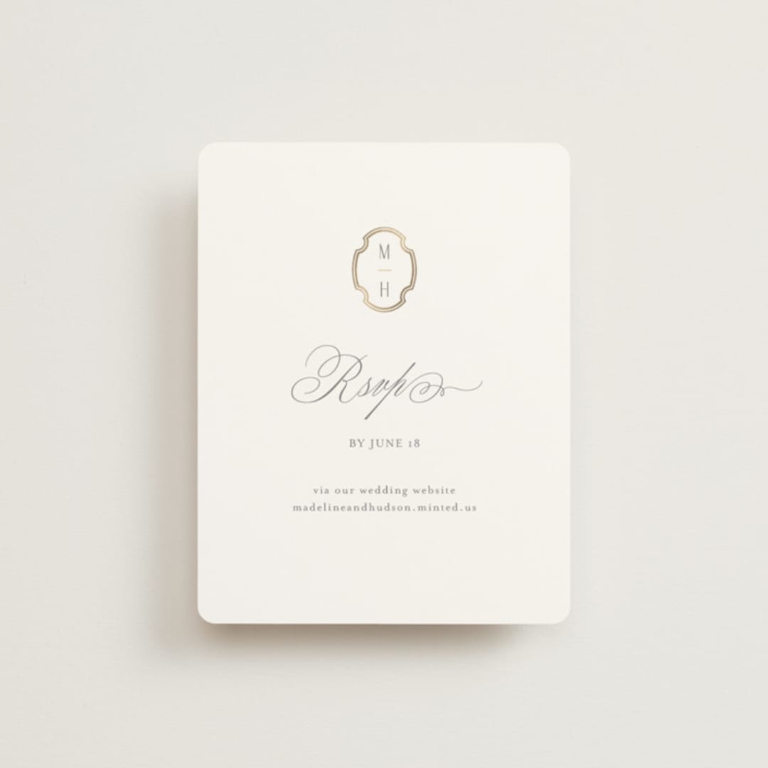 "Monatuk" - Foil-Pressed RSVP Online Enclosure Cards in Fog by Ashlee Townsend - Front