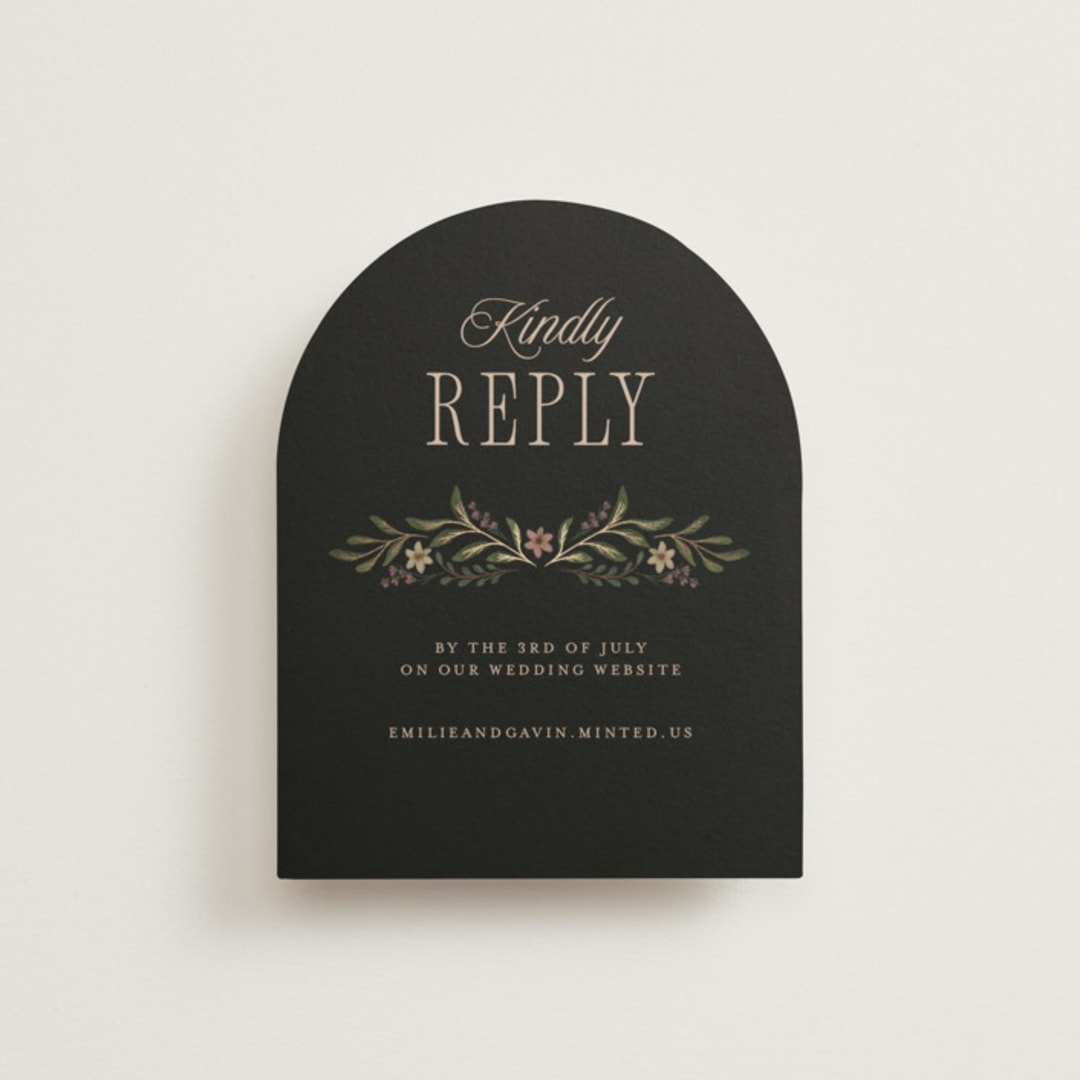 "Emilie" - Foil-Pressed RSVP Online Enclosure Cards in Noir by Randi Cirelli - Front