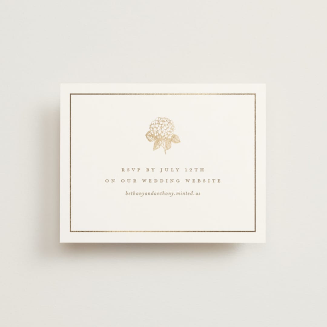 "Hydrangea bloom" - Foil-Pressed RSVP Online Enclosure Cards in Cotton by Stacey Meacham - Front