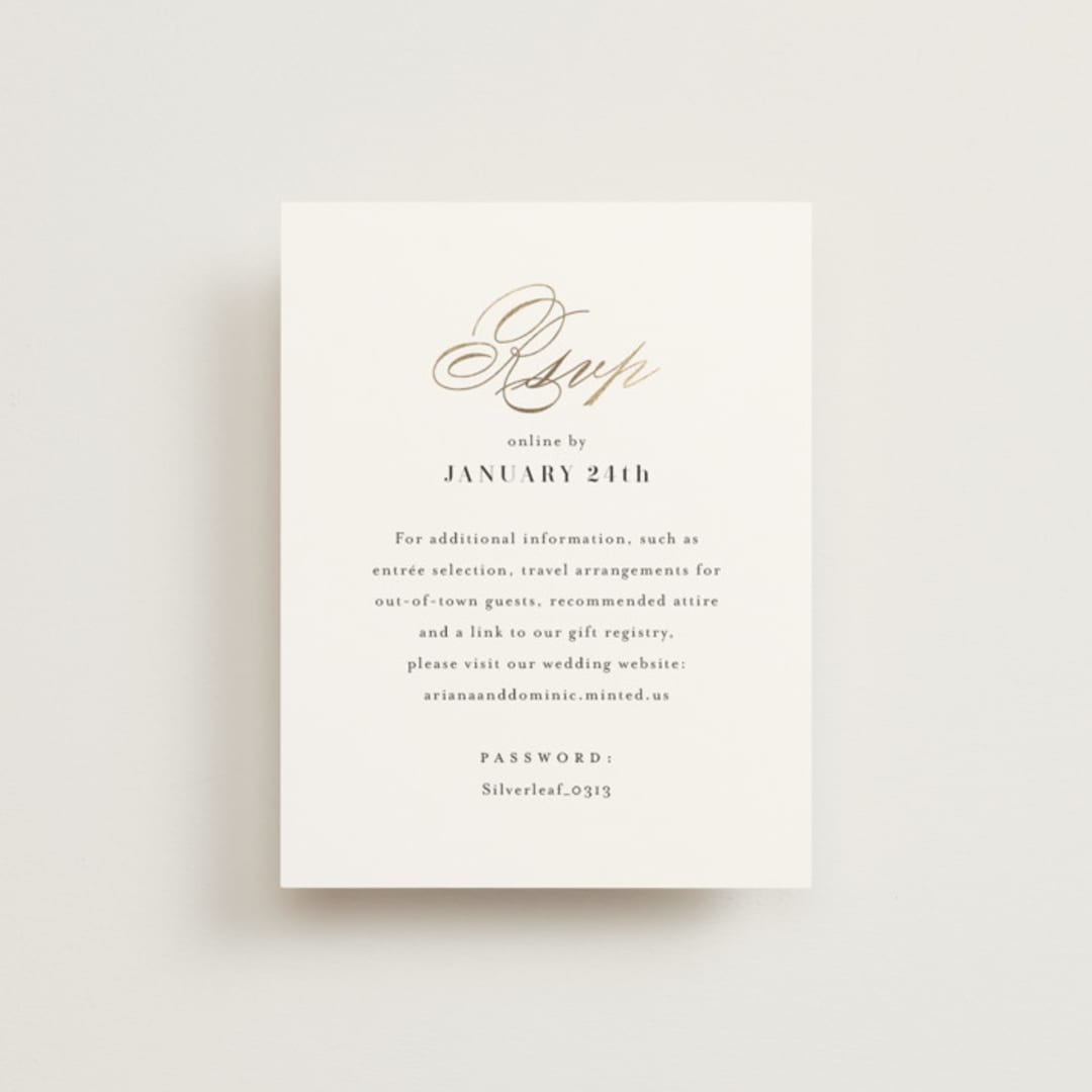 "Gilded Ampersand" - Foil-Pressed RSVP Online Enclosure Cards in Cotton by Jennifer Postorino - Front