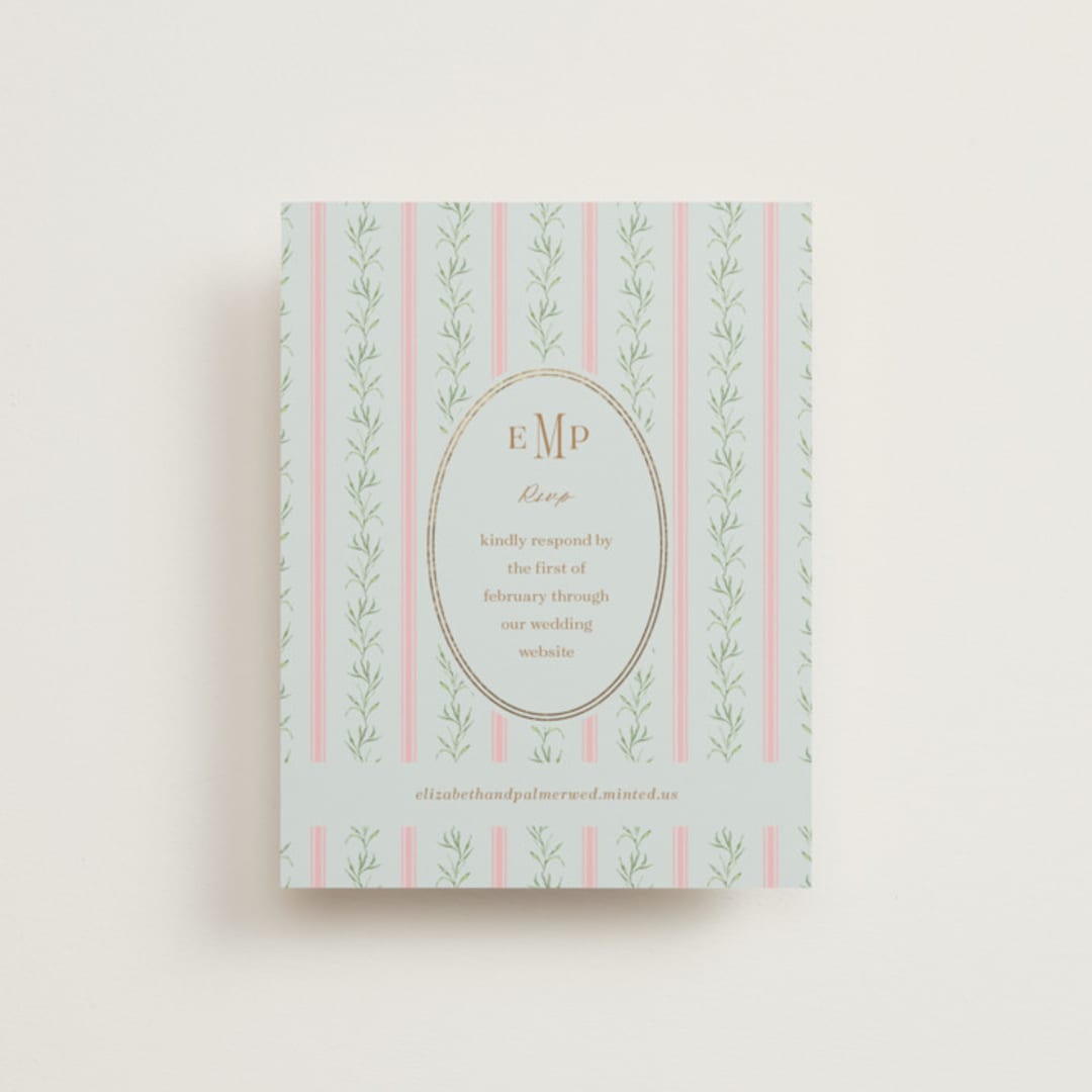 "Castle" - Foil-Pressed RSVP Online Enclosure Cards in Hummingbird by Claudia Orengo - Front