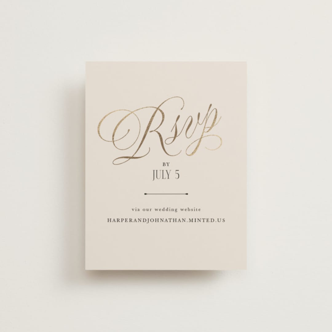 "Mirin" - Foil-Pressed RSVP Online Enclosure Cards in Linen by Kate Ahn - Front