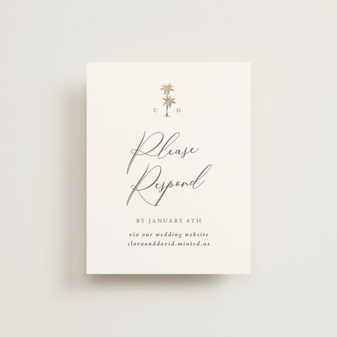"Palm Monogram" - Foil-Pressed RSVP Online Enclosure Cards in Leaf by Olivia Raufman - Front