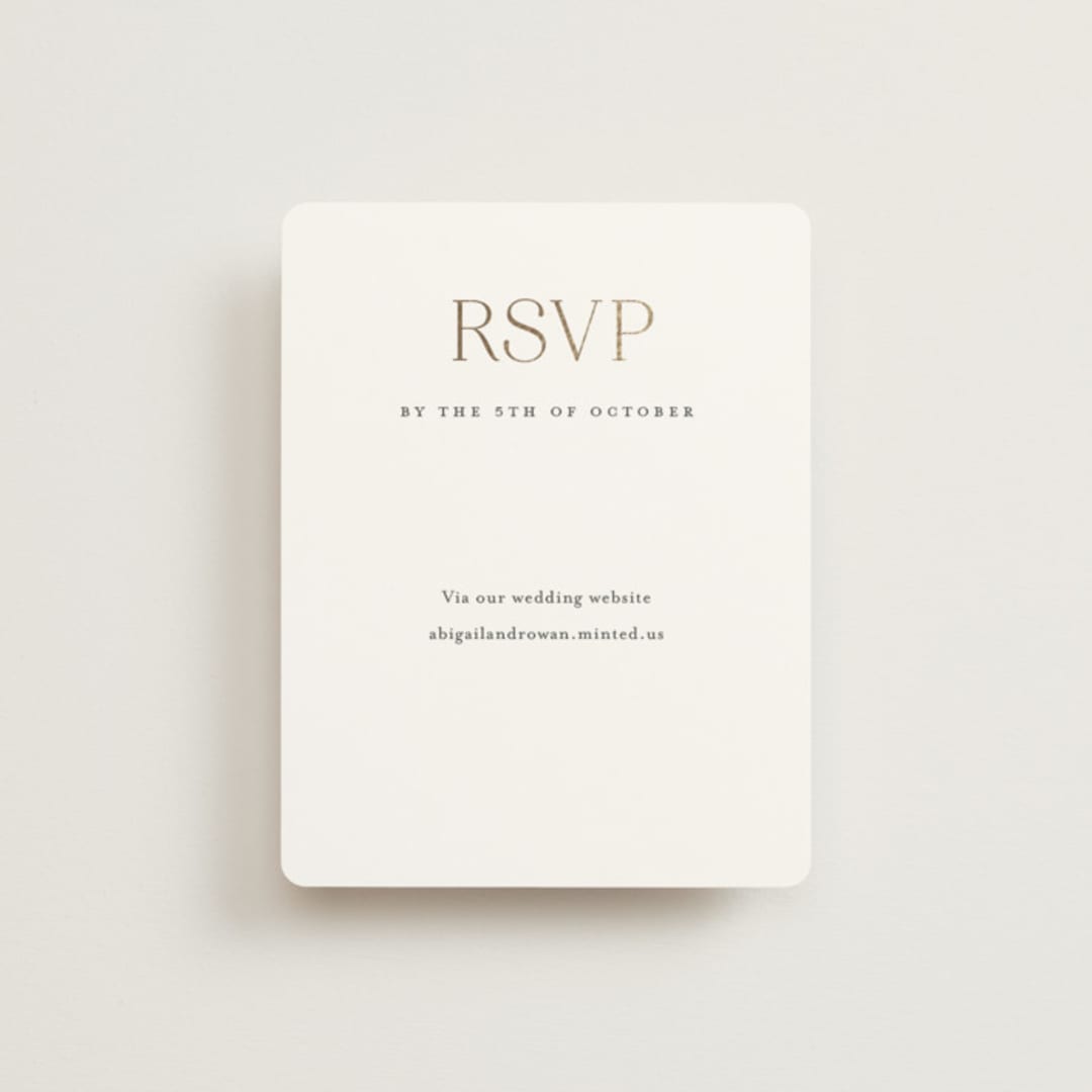 "Initialed" - Foil-Pressed RSVP Online Enclosure Cards in Chantilly by Jessica Williams - Front
