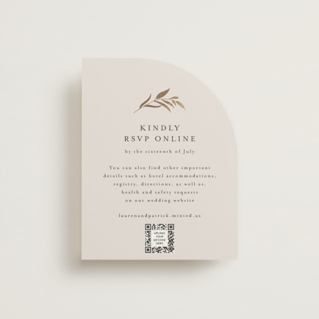 "Natural Monogram" - Foil-Pressed RSVP Online Enclosure Cards in Porcelain by Jennifer Postorino - Front