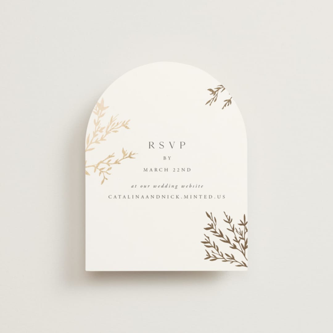 "Swoon" - Foil-Pressed RSVP Online Enclosure Cards in Cotton by Carolyn Nicks - Front