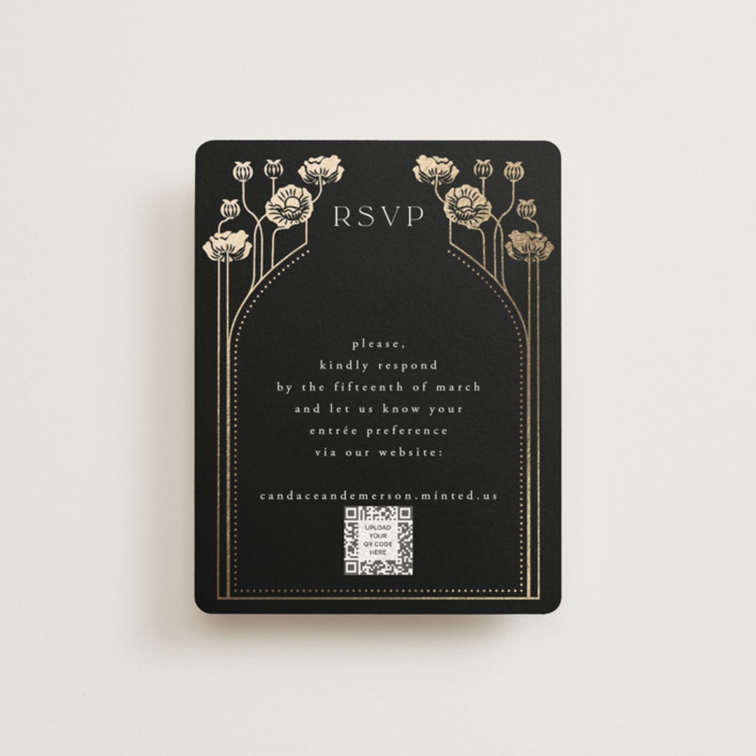 "Nouveau flowers" - Foil-Pressed RSVP Online Enclosure Cards in Onyx by Ana de Sousa - Front