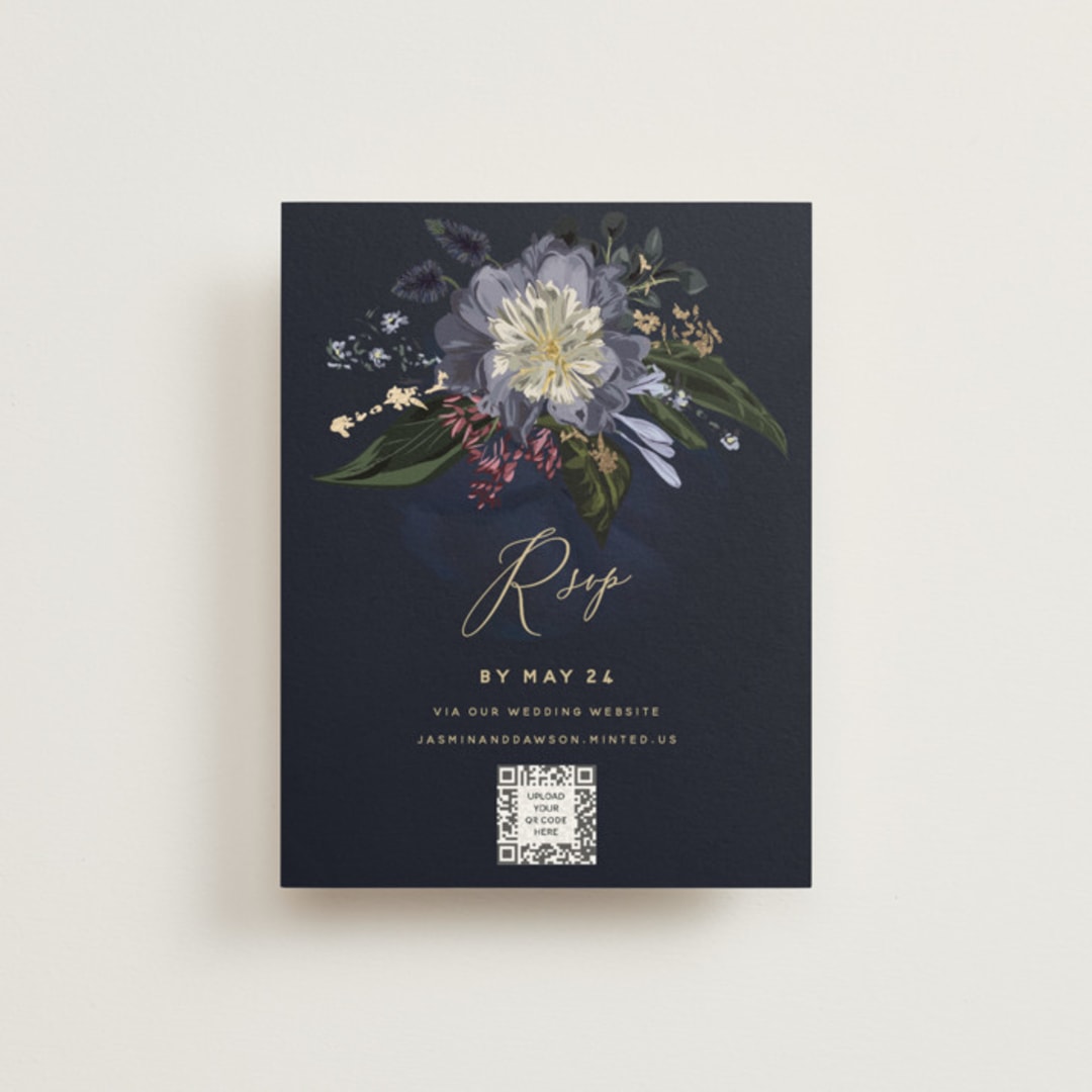 "After Midnight" - Foil-Pressed RSVP Online Enclosure Cards in Jewel by Susan Moyal - Front