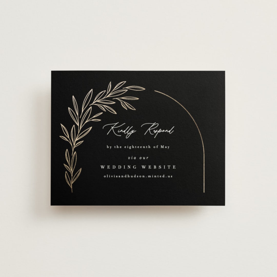 "Bianca" - Foil-Pressed RSVP Online Enclosure Cards in Ink by Kristie Kern - Front