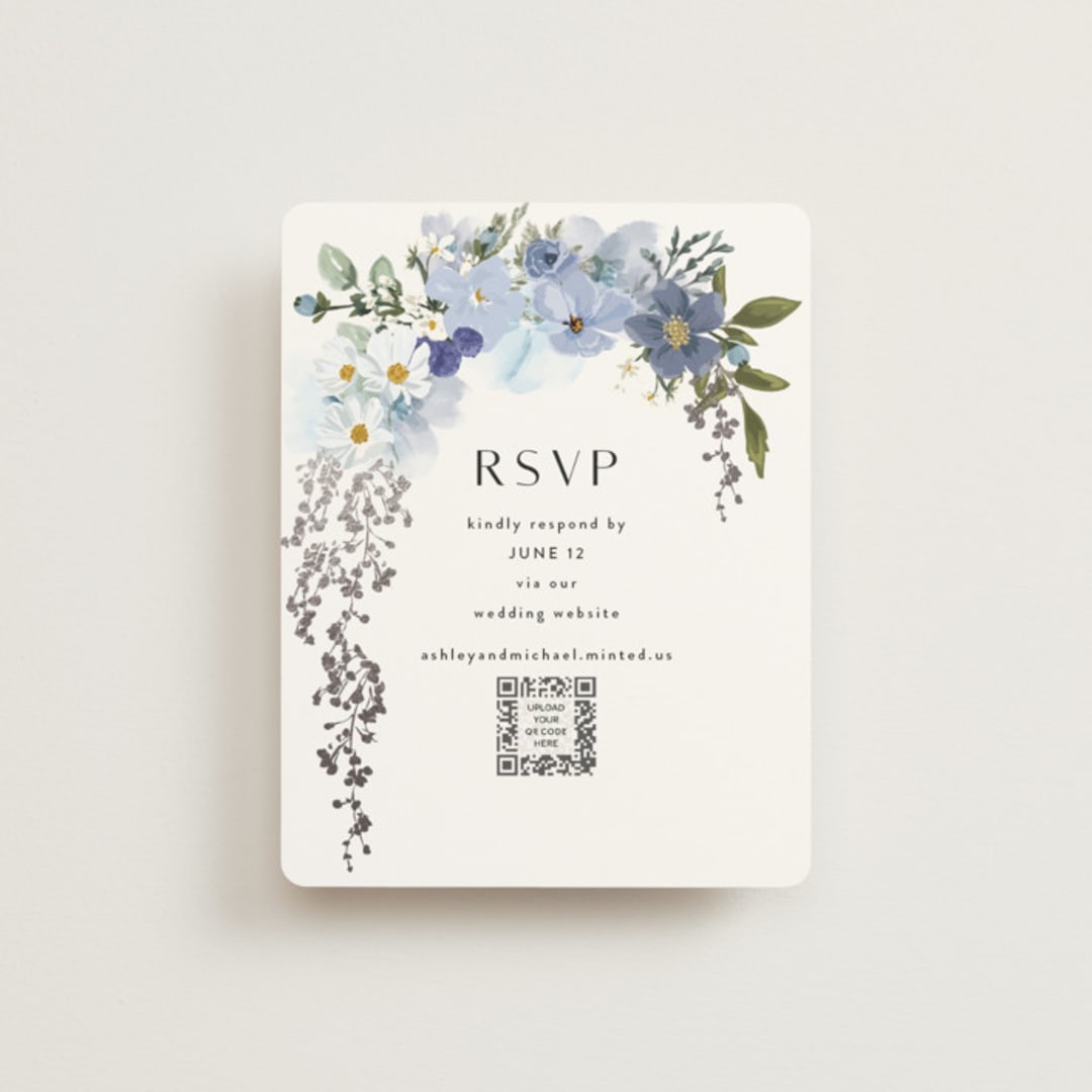 "Layered florals" - Foil-Pressed RSVP Online Enclosure Cards in Serenity by Susan Moyal - Front