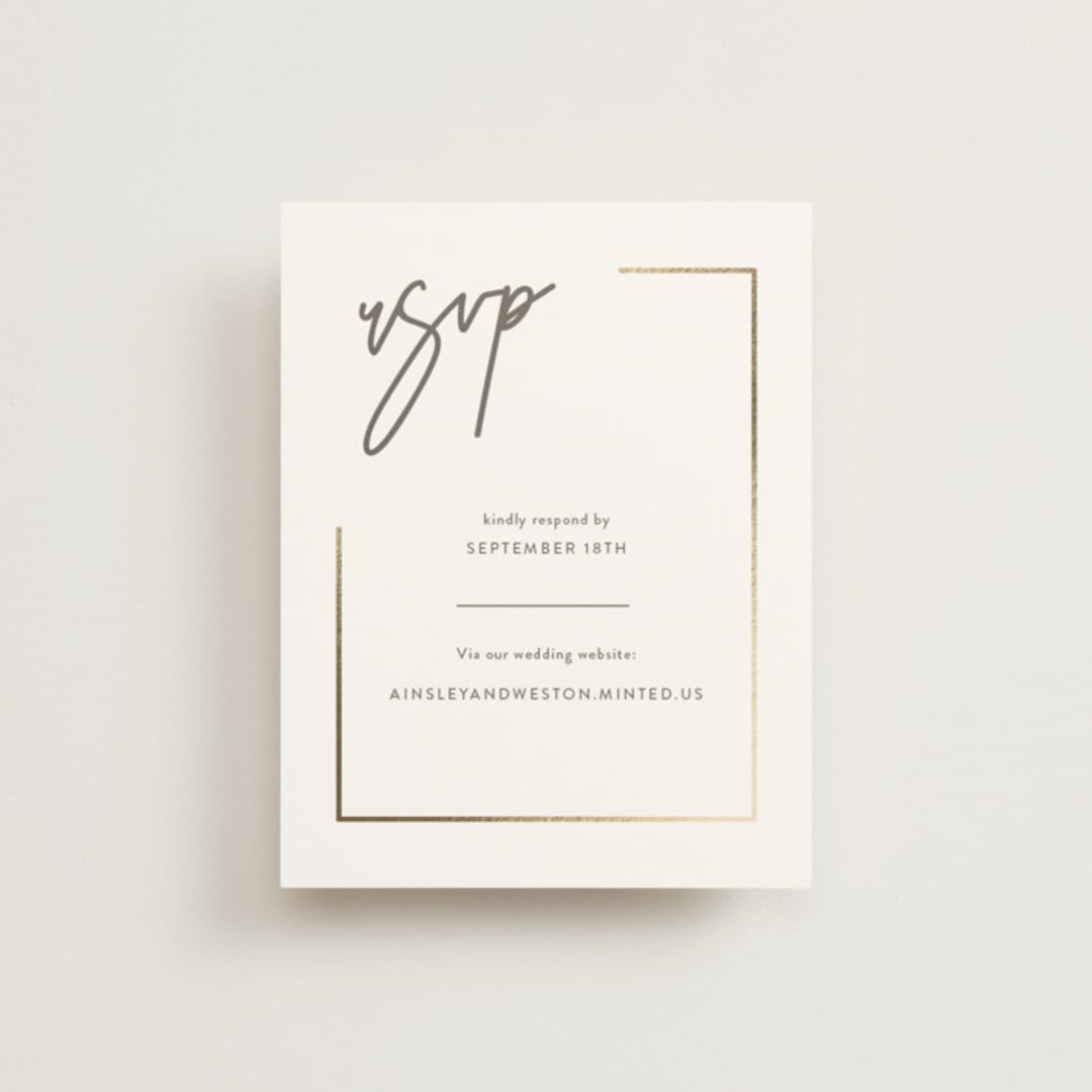 "Balanced" - Foil-Pressed RSVP Online Enclosure Cards in Milk White by Robin Ott - Front