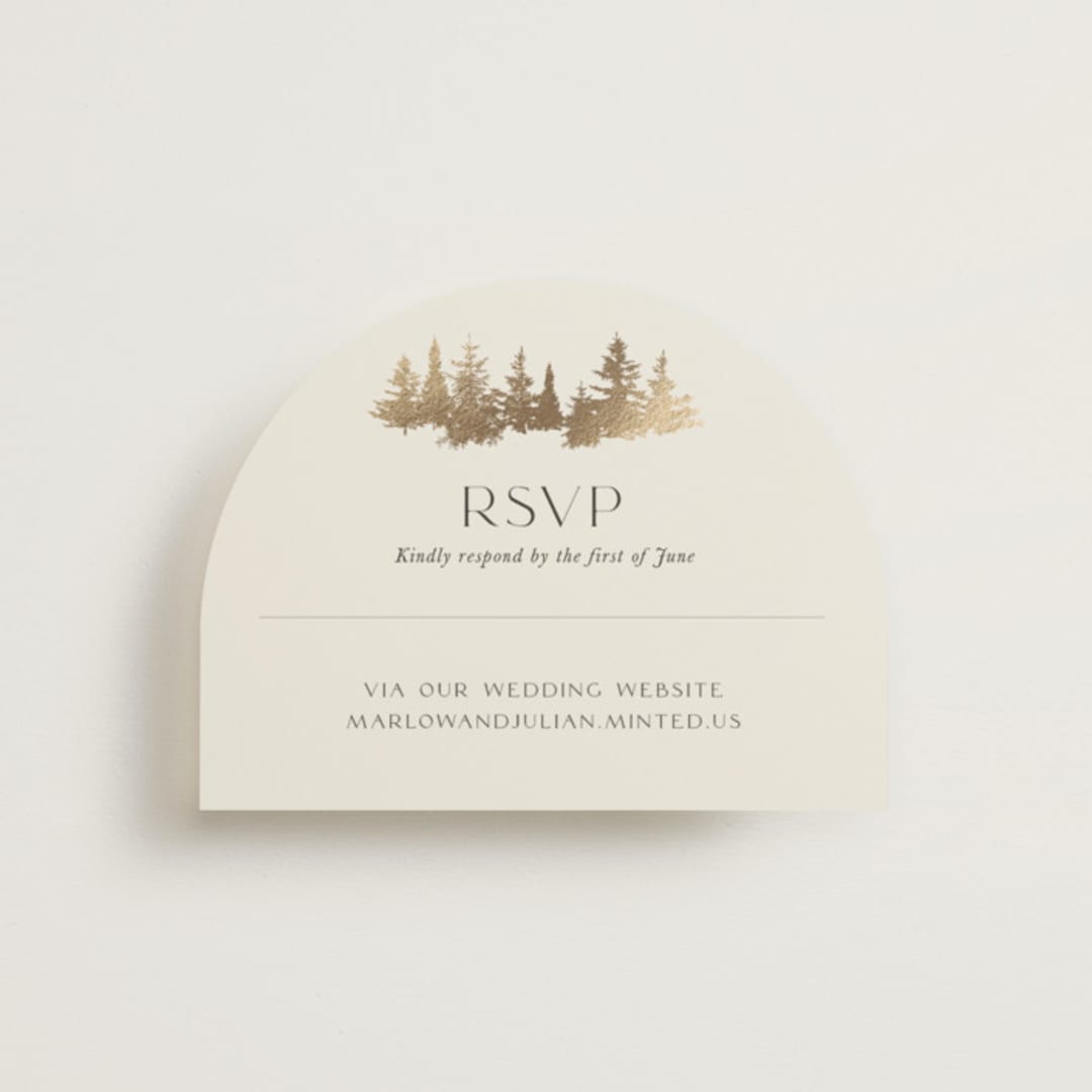 "Vista" - Foil-Pressed RSVP Online Enclosure Cards in Fallen Snow by Robin Ott - Front