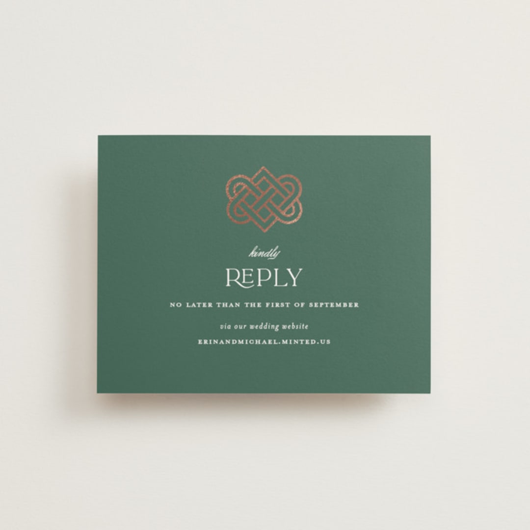 "Celtic Love Knot" - Foil-Pressed RSVP Online Enclosure Cards in Clover by Kerry Doyle - Front
