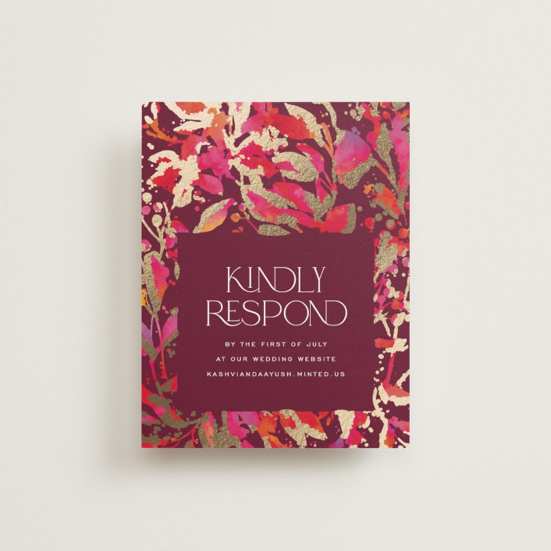 "Bright abstract" - Foil-Pressed RSVP Online Enclosure Cards in Sangria by Jessica Corliss - Front