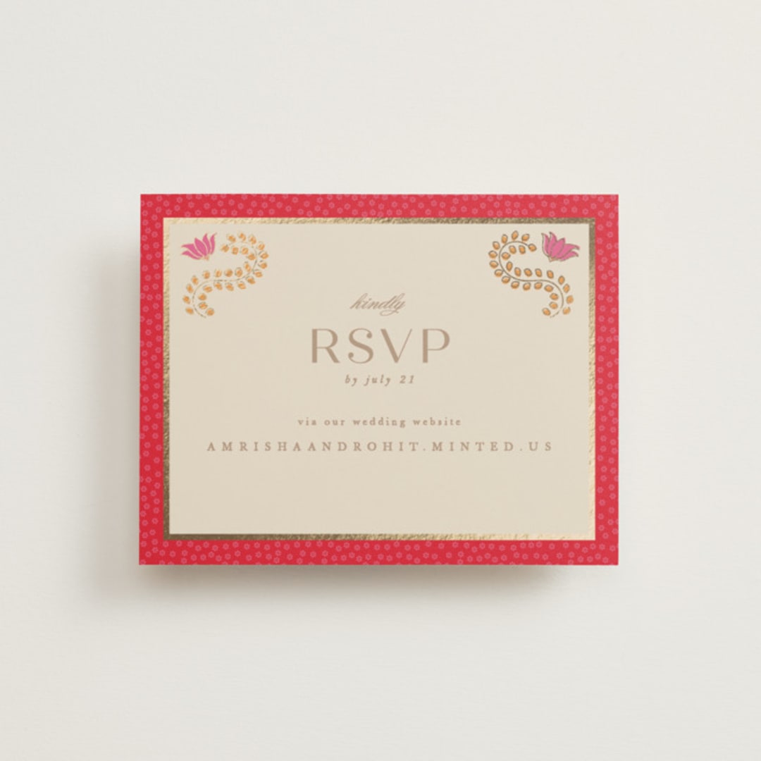 "Indian garden" - Foil-Pressed RSVP Online Enclosure Cards in Sindoor by Creo Study - Front