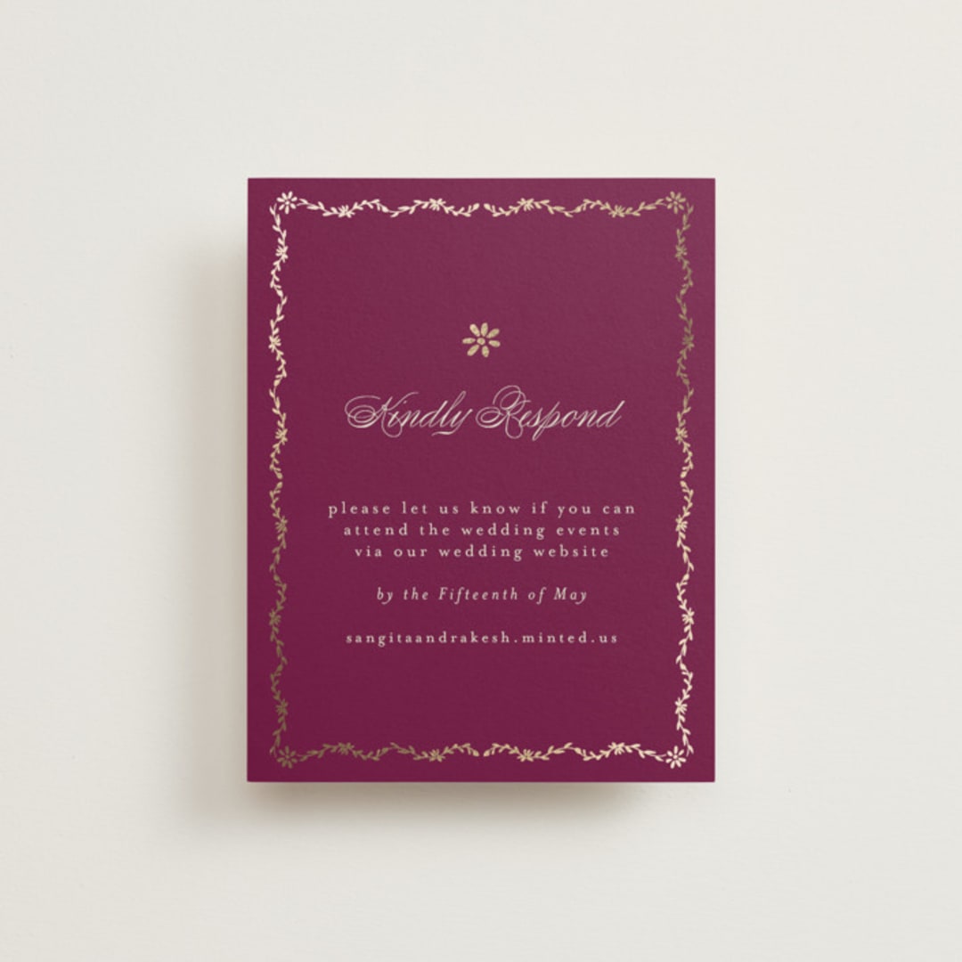 "Amber Palace" - Foil-Pressed RSVP Online Enclosure Cards in Garnet by Chris Griffith - Front
