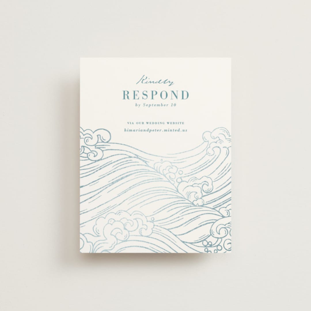 "waves" - Foil-Pressed RSVP Online Enclosure Cards in Aqua by Jessie Steury - Front