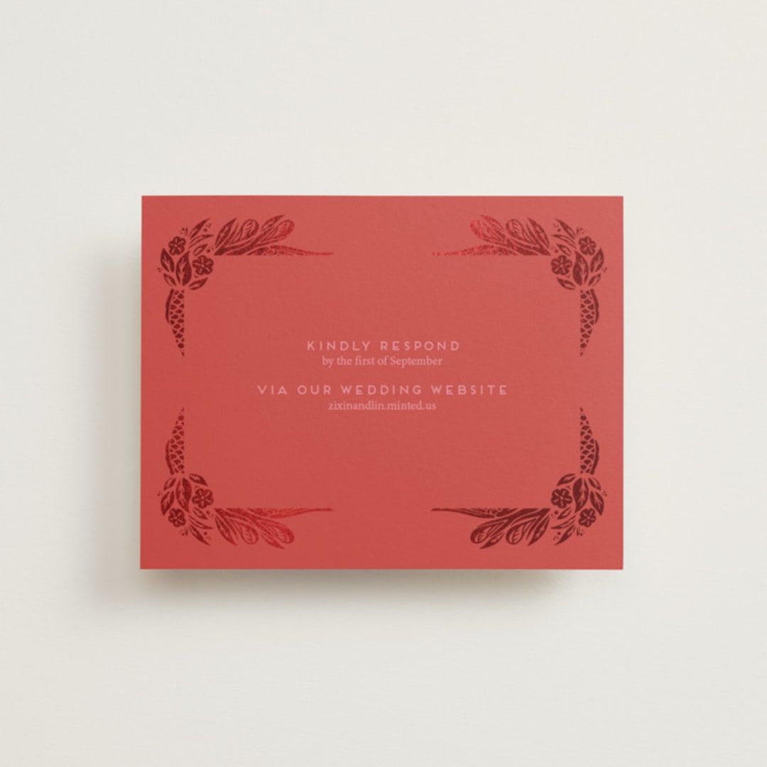 "Fiery" - Foil-Pressed RSVP Online Enclosure Cards in Ruby by Ghia Designs - Front