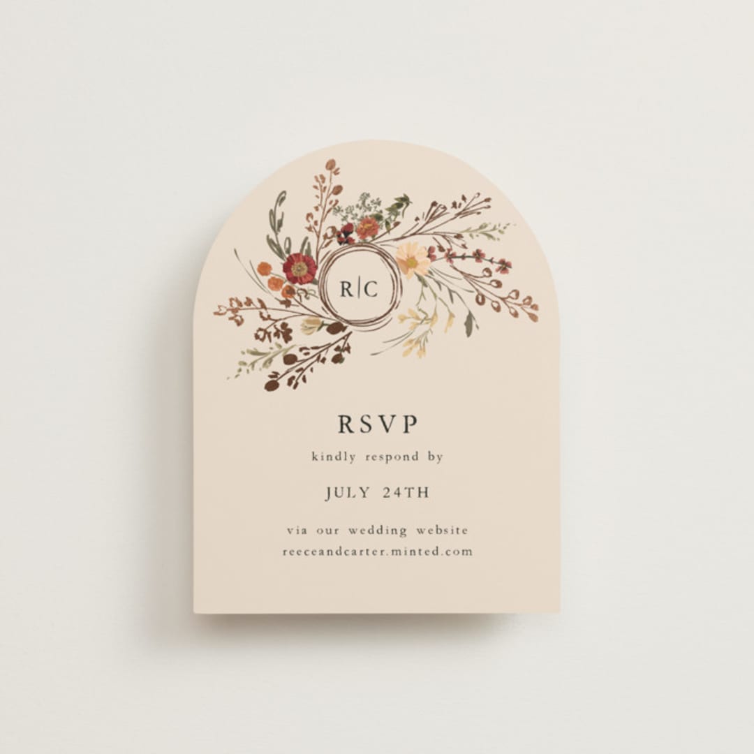 "Monogrammed Floral" - Foil-Pressed RSVP Online Enclosure Cards in Harvest by Susan Moyal - Front