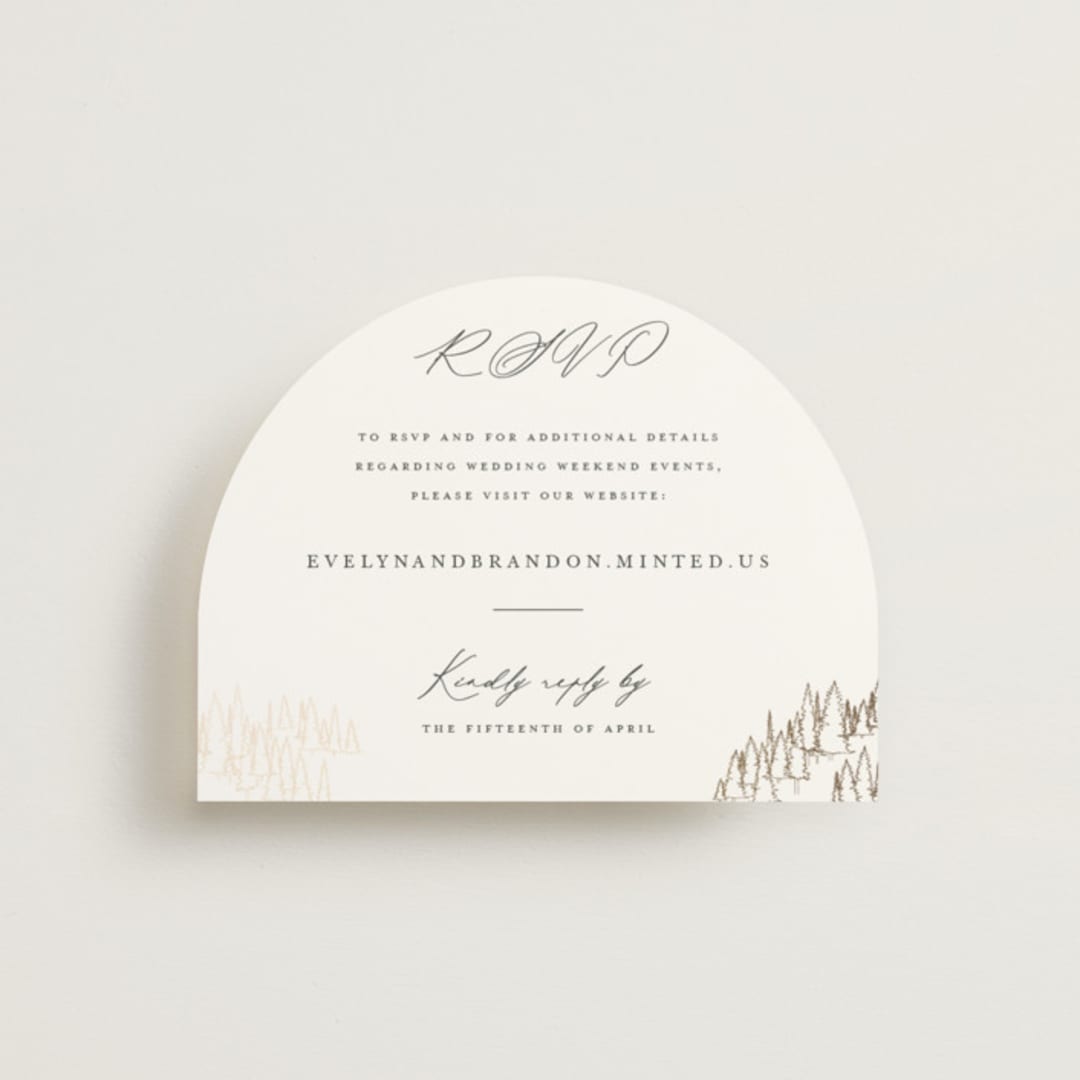 "Peaks" - Foil-Pressed RSVP Online Enclosure Cards in Hunter by Sarah Brown - Front