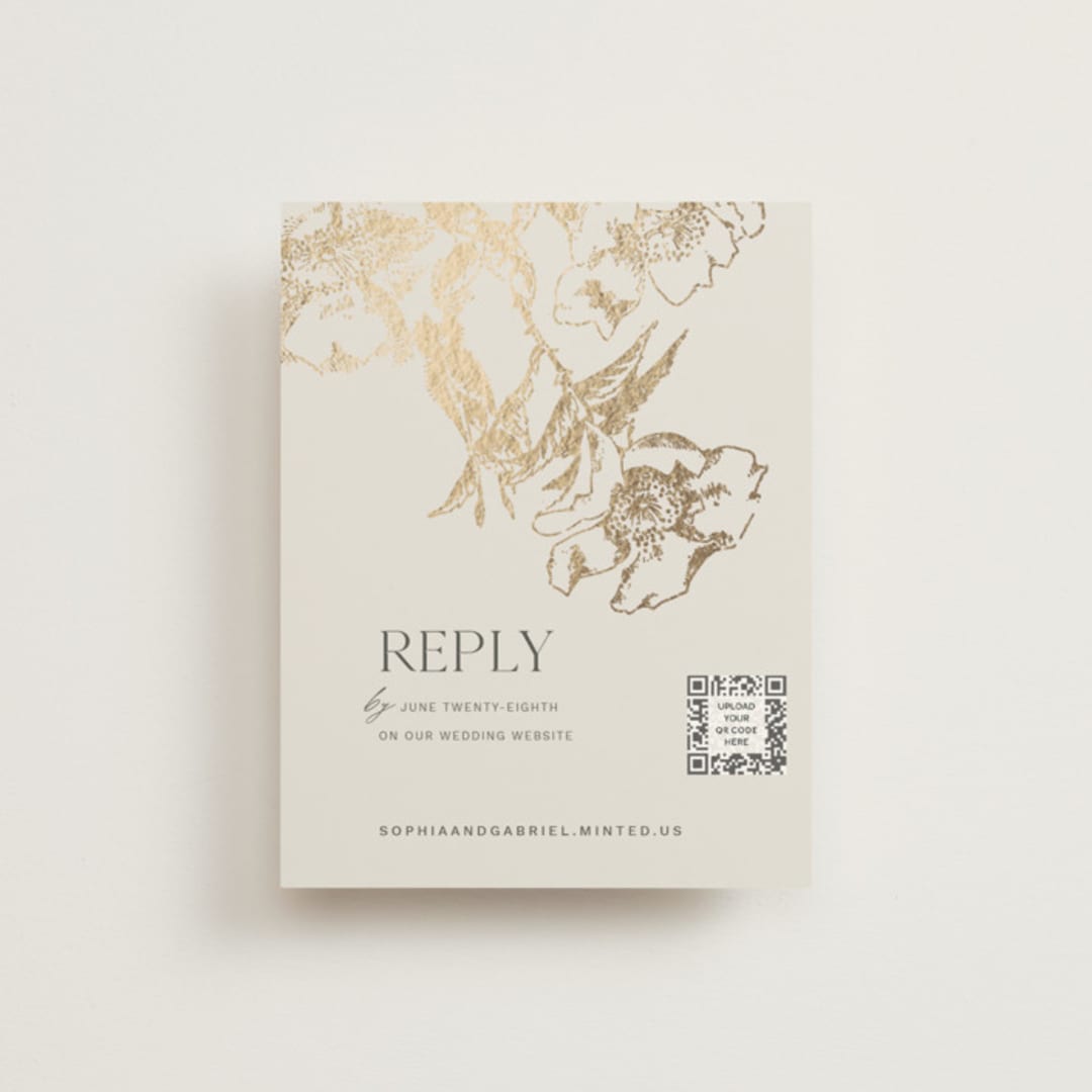 "mon amour" - Foil-Pressed RSVP Online Enclosure Cards in Hope Floats by Design Lotus - Front