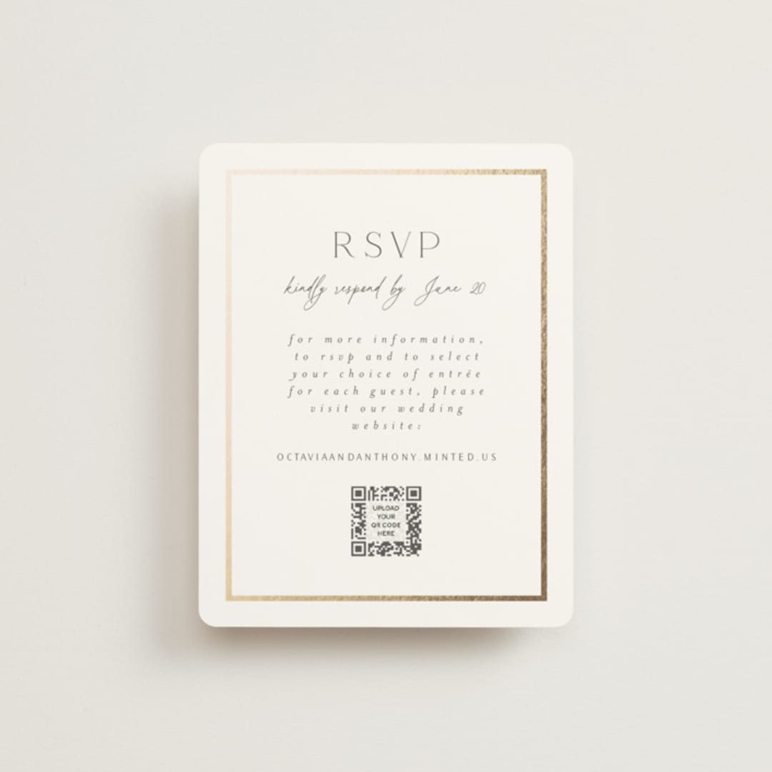 "Regal" - Foil-Pressed RSVP Online Enclosure Cards in Porcelain by Nicole Walsh - Front
