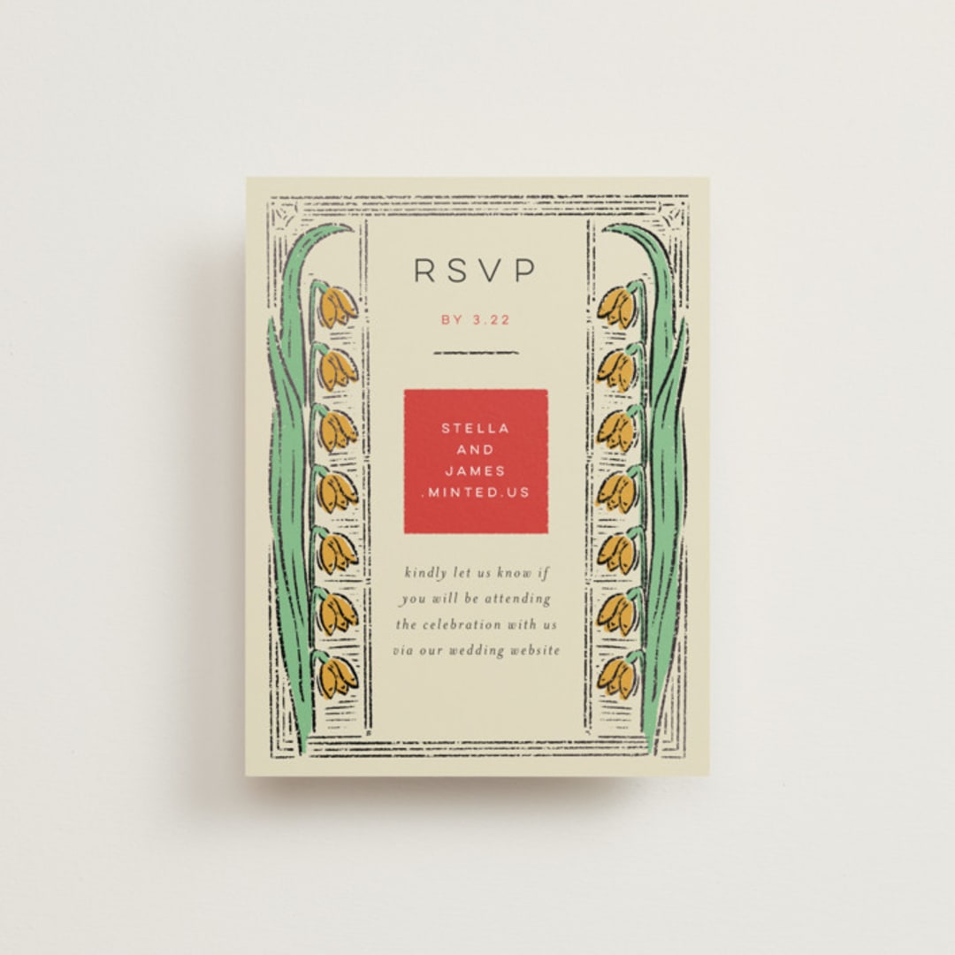 "Deco Spring Florals" - Foil-Pressed RSVP Online Enclosure Cards in Birch by Shiny Penny Studio - Front