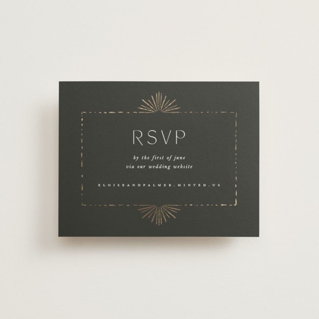 "Fringe" - Foil-Pressed RSVP Online Enclosure Cards in Midnight by Leah Bisch - Front