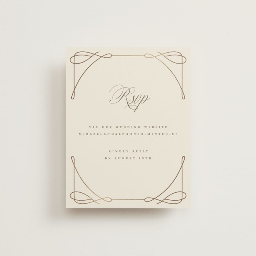 "Simple Art Nouveau" - Foil-Pressed RSVP Online Enclosure Cards in Cream by Katie Zimpel - Front