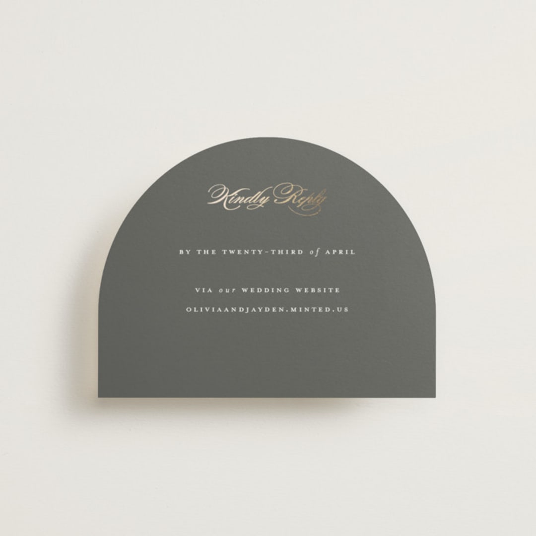 "raffiné" - Foil-Pressed RSVP Online Enclosure Cards in Obsidian by Benita Crandall - Front