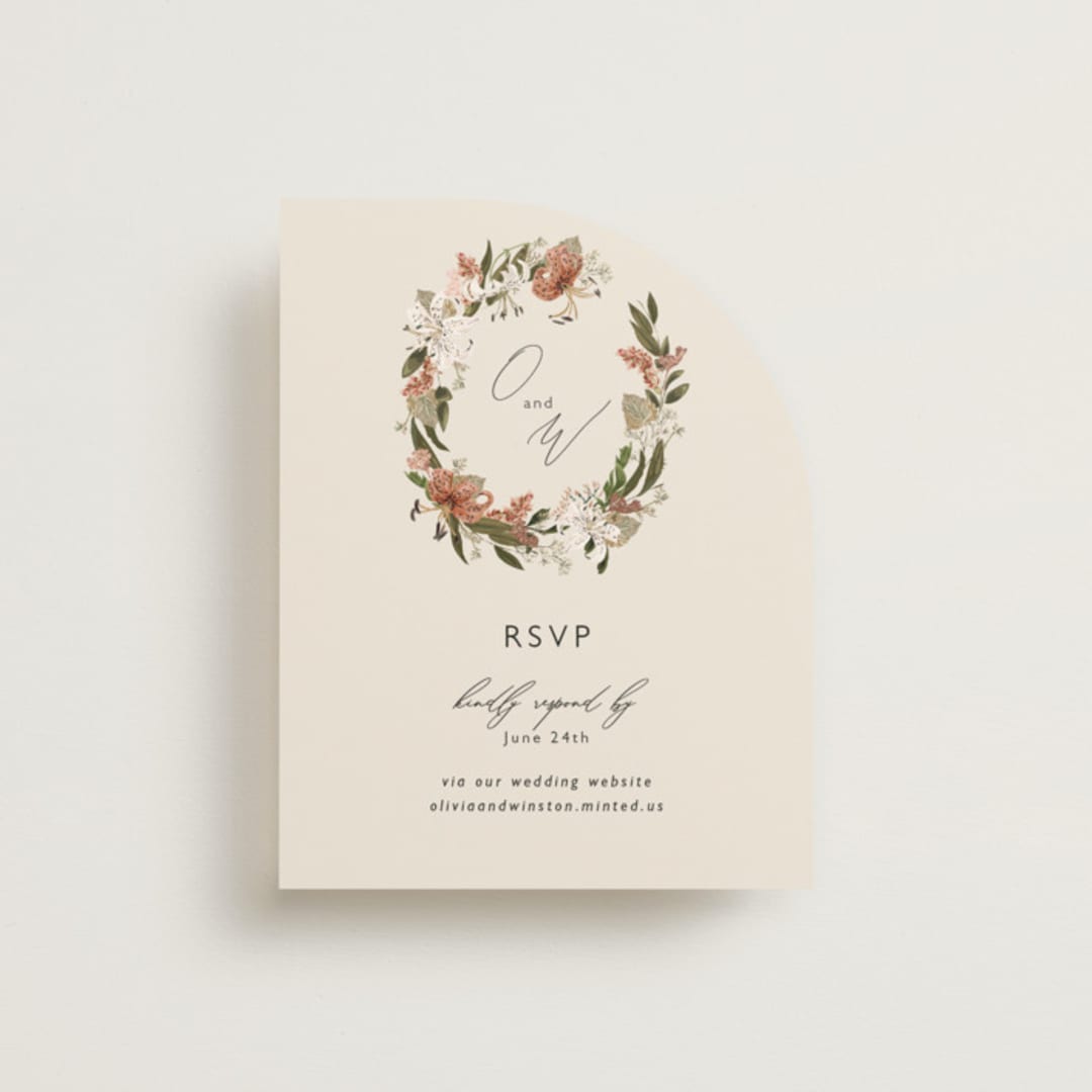 "Delicate" - Foil-Pressed RSVP Online Enclosure Cards in Terracotta by Susan Moyal - Front