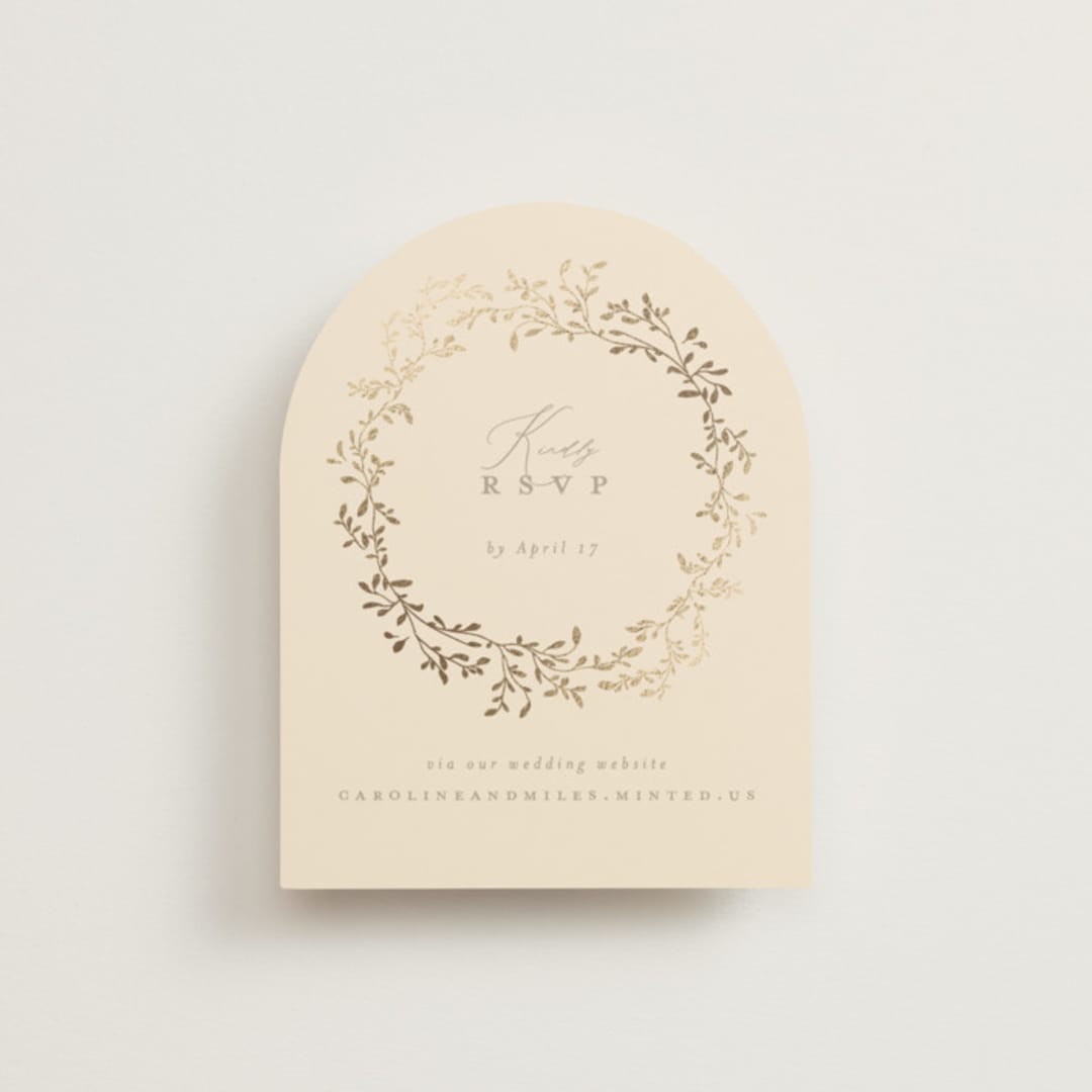 "Leafy Garland" - Foil-Pressed RSVP Online Enclosure Cards in Sand by Creo Study - Front