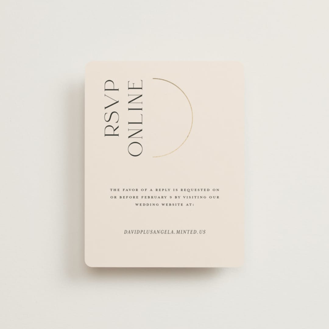 "Modernist Monogram" - Foil-Pressed RSVP Online Enclosure Cards in Latte by Christie Garcia - Front