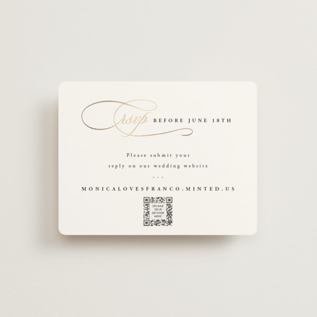 "And Centered" - Foil-Pressed RSVP Online Enclosure Cards in Cloud by Hooray Creative - Front