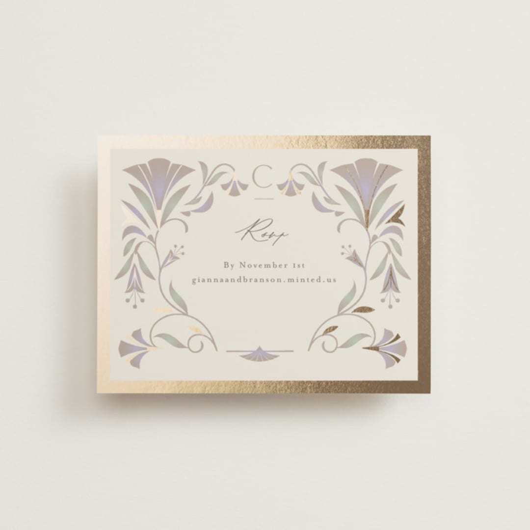 "Deco Nouveau" - Foil-Pressed RSVP Online Enclosure Cards in Vanilla by Lori Wemple - Front