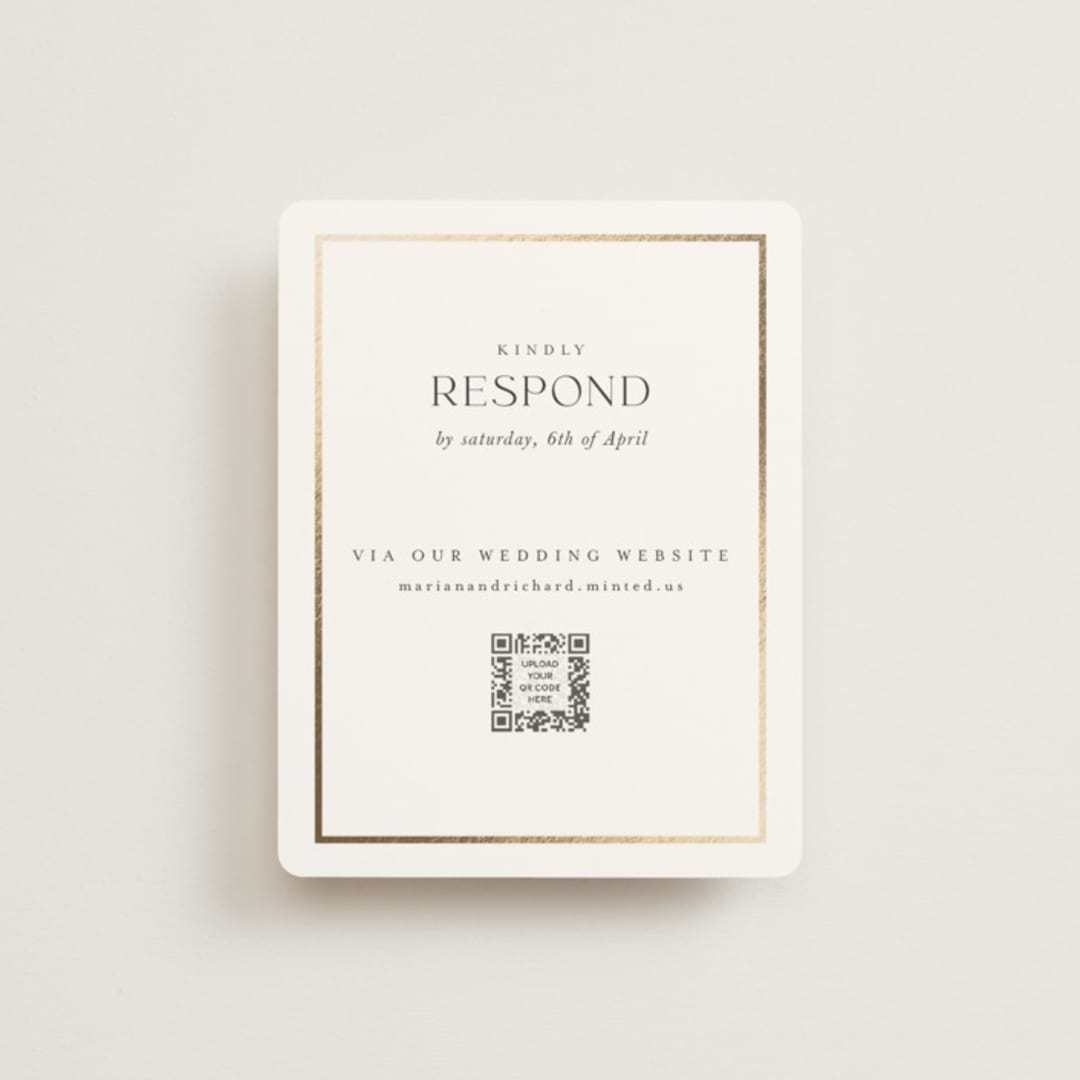 "Timeless Charm" - Foil-Pressed RSVP Online Enclosure Cards in Moonstone by Lucrecia Caporale - Front