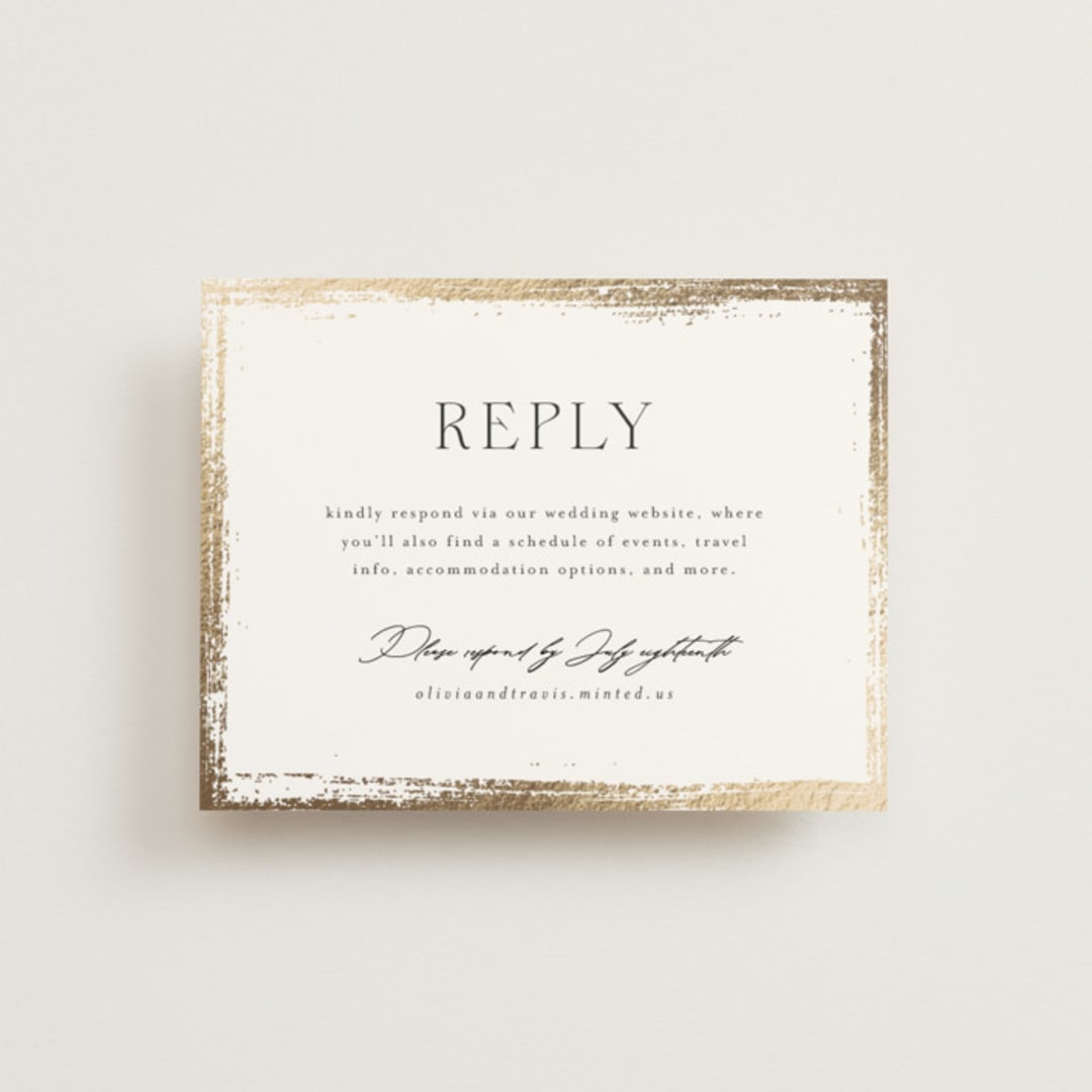 "Brushed Edge" - Foil-Pressed RSVP Online Enclosure Cards in Silk by Kelly Schmidt - Front