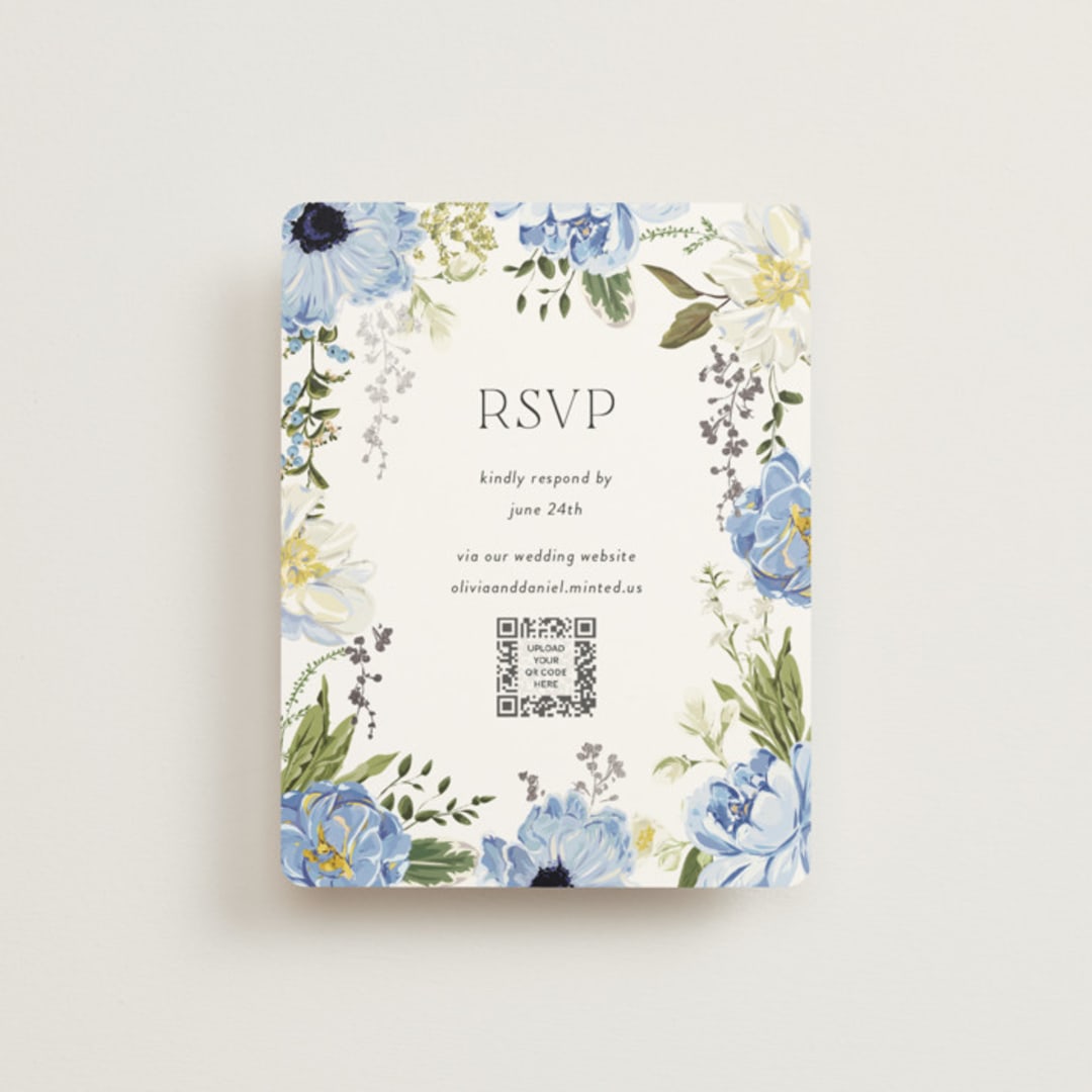 "Timeless Blooms" - Foil-Pressed RSVP Online Enclosure Cards in Azure by Susan Moyal - Front