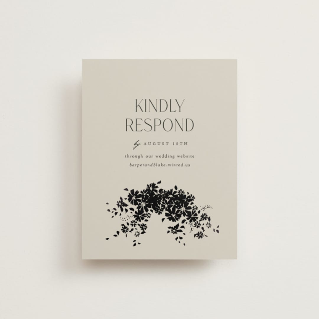 "Bouquet Toss" - Foil-Pressed RSVP Online Enclosure Cards in Smoke by Robert and Stella - Front