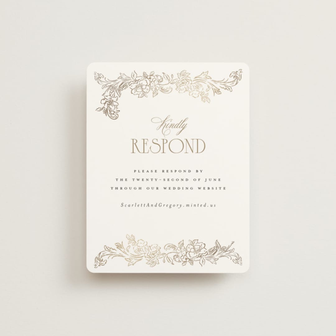 "Rococo" - Foil-Pressed RSVP Online Enclosure Cards in Pearl by Jenna Holcomb - Front