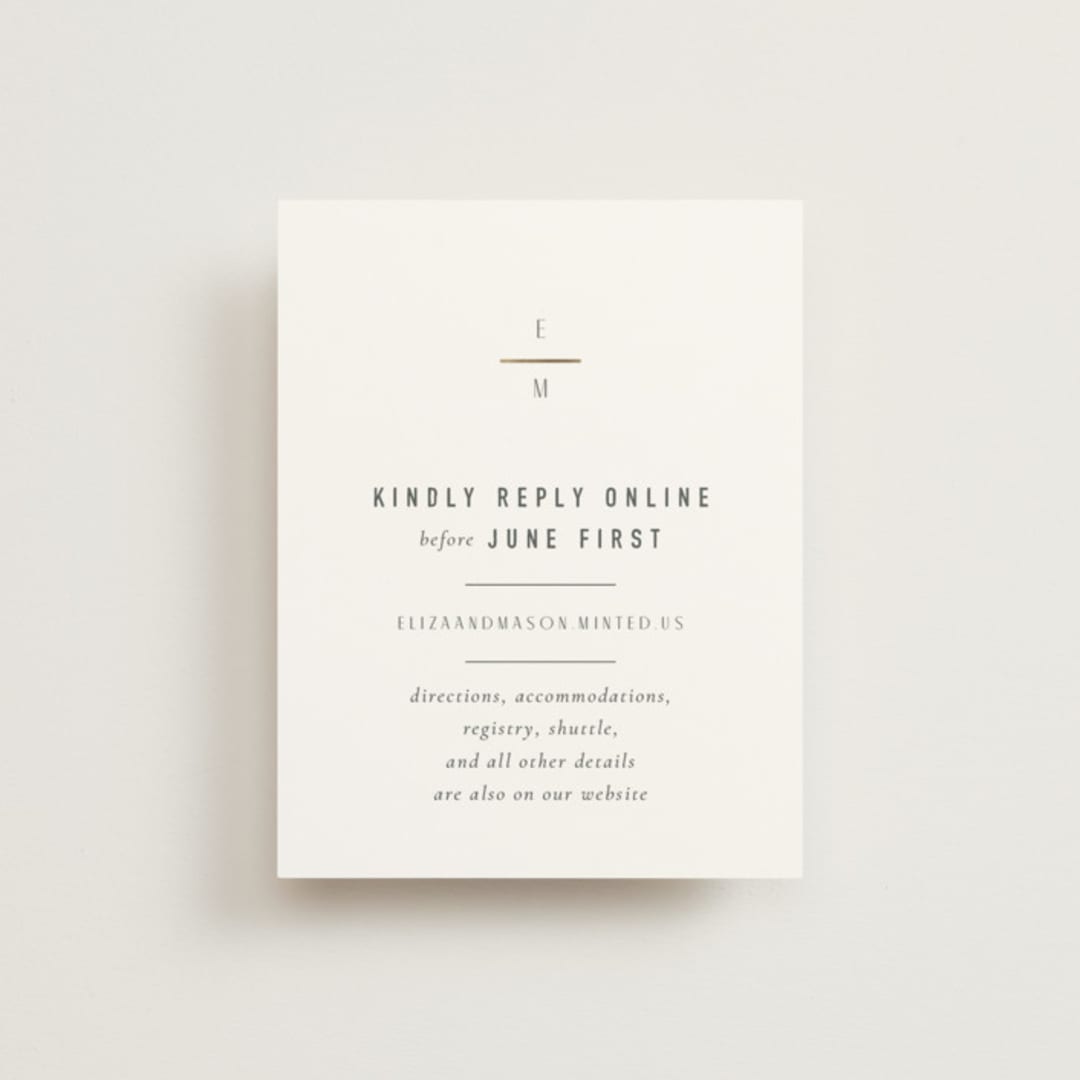 "Minimal Monogram" - Foil-Pressed RSVP Online Enclosure Cards in Granite by Jackie Mangiolino - Front
