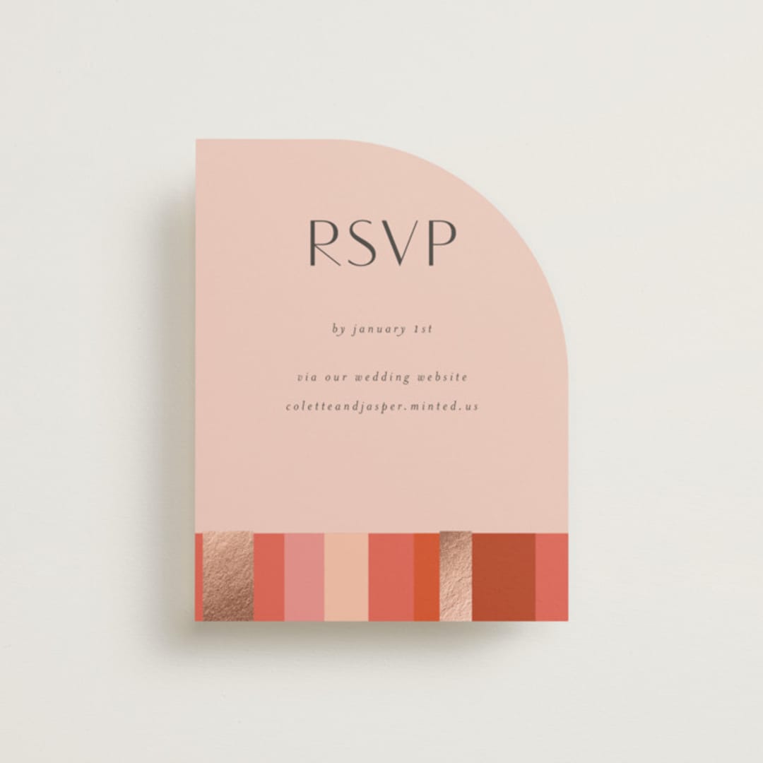 "Patchwork Border" - Foil-Pressed RSVP Online Enclosure Cards in Fruit Punch by Morgan Kendall - Front